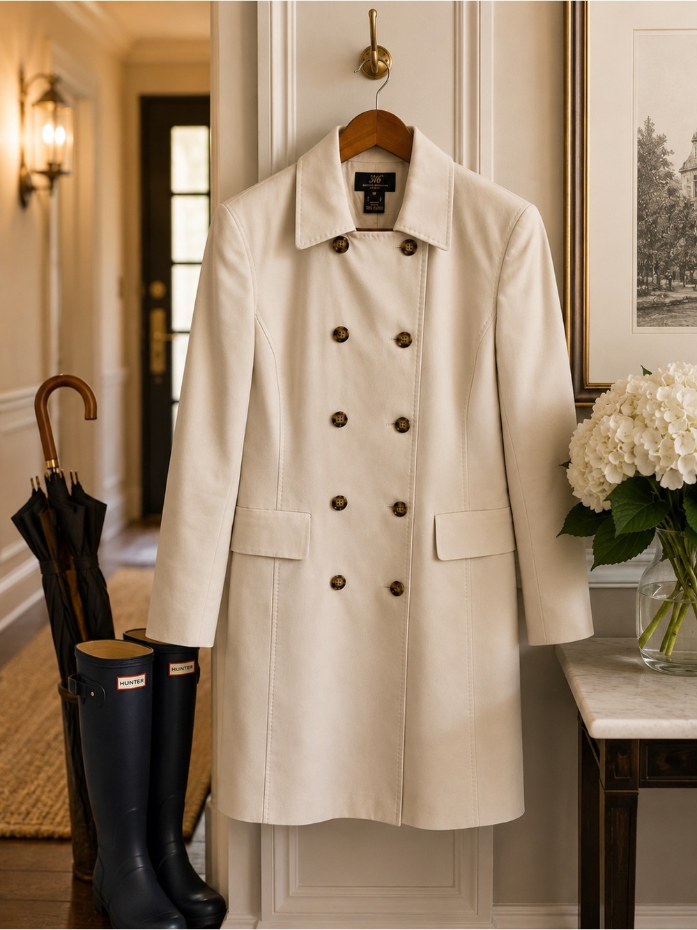 Brooks Brothers "346" Classic Double Breasted Trench Coat Beige Petite 6P